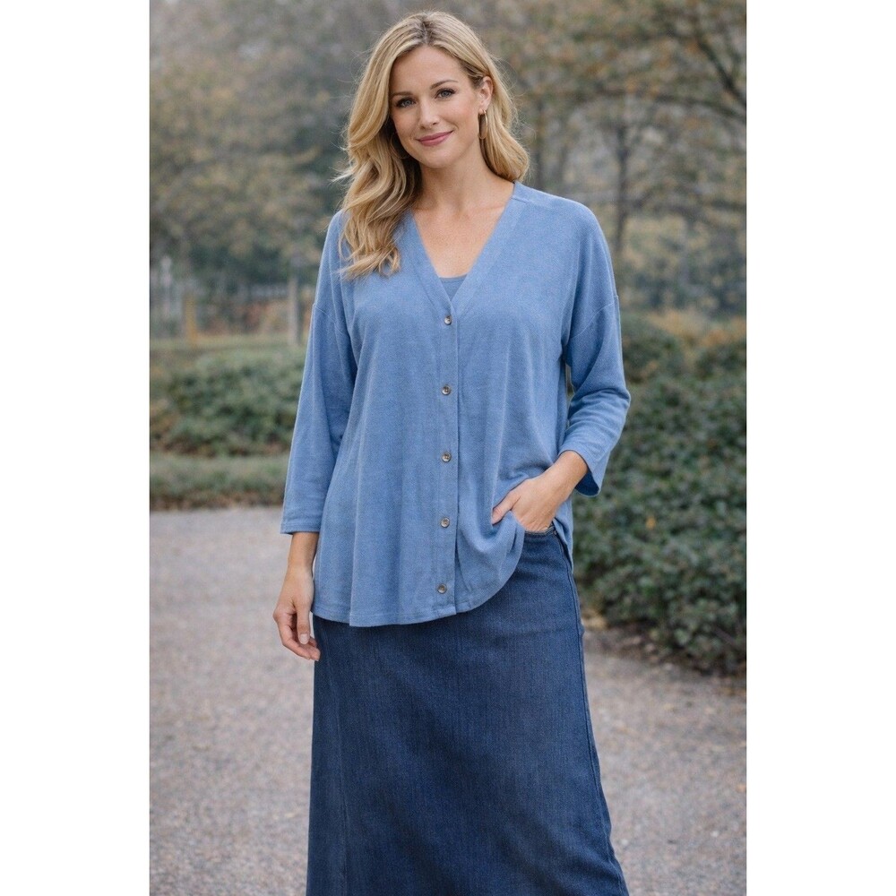 J Jill Wearever Cardigan Womens XL Blue Button Front Knit Casual Layering